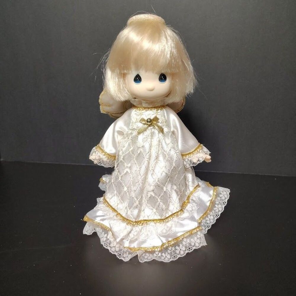 Vintage Precious Moments Angel Doll Christmas Tree Topper White Dress Halo Wings